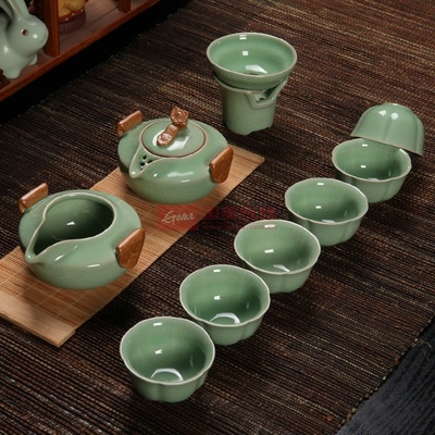 锦铭青瓷哥窑流釉茶具套装 开片裂纹汝窑，彰显宋代雅韵