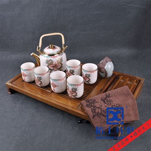 陌上纤虹电镀茶具 双龙托福镀金茶具套装 提梁壶 厂家批发定制高清图